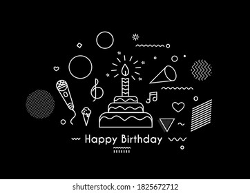 Birthday cake icon vector illustration. Text Happy birthday. Cake for birthday celebration with candles.