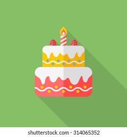 birthday cake icon, vector illustration. Flat design style with long shadow,eps10