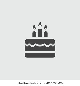 Birthday Cake Icon Vector Illustration. Happy Birthday. Cake For Birthday Celebration With Three Candles.