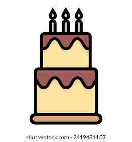 Birthday cake icon. Vector isolated elements. Birtday cake icon illustration symbol. Festive cake with a candle. Present linear design. Vector flat design for poster, card, wallpaper, poster, banner.