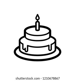 Birthday Cake Icon Vector on Line Art Style & White Background. EPS 10.