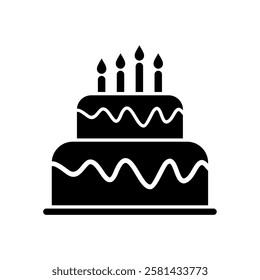 Birthday cake icon vector silhouette. Celebration events, Outline pie with candles symbol. happy birthday cake drawing. Vector illustration