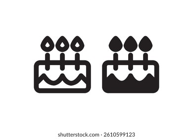 Birthday cake icons in outline and solid style Vector