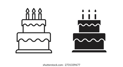 Iconos de la torta de cumpleaños. Iconos de contorno Vector colección. ilustraciones planas