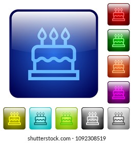 Birthday cake icons in rounded square color glossy button set