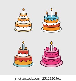 Birthday Cake Icons Set - Vector Illustration