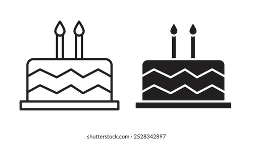 Iconos de la torta de cumpleaños. Conjunto de Vector en estilo relleno y línea.