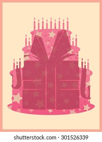 Birthday cake illustration with double exposure effect.