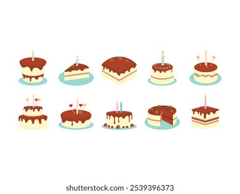 Conjunto de elementos de ilustración de pastel de cumpleaños 