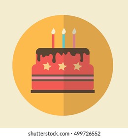  Birthday Cake Illustration - Flat Icon. Vector birthday cake icon. Birthday cake with candles. Birthday cake isolated design template.