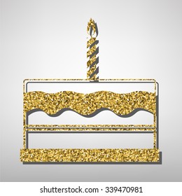 Birthday cake  illustration. Golden icon