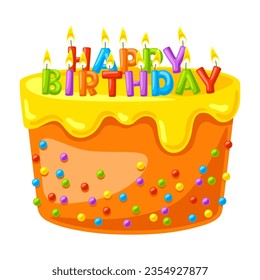 Birthday cake illustration. Happy Birthday and party item.