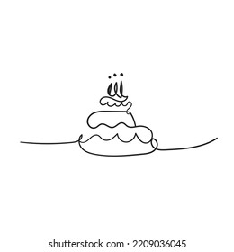 Birthday cake illustration icon vector continuous line drawing