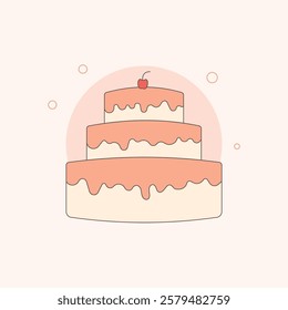 Birthday cake illustration, strawberry cake illustration 