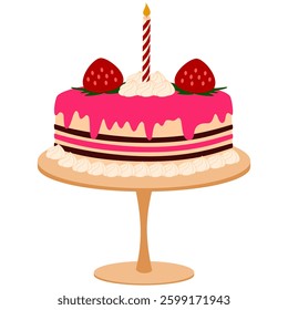 Birthday cake illustration, Vanida cake, chocolate, strawberry, bakery vector