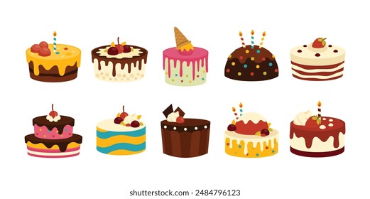 Birthday Cake Illustration Vector Set