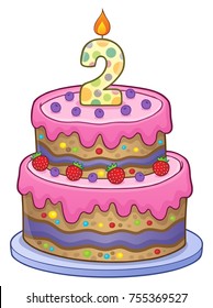 Imagen del pastel de cumpleaños para 2 años - ilustración vectorial eps10.
