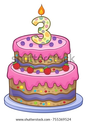 Birthday cake image for 3 years old - eps10 vector illustration.
