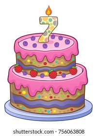 Birthday cake image for 7 years old - eps10 vector illustration.