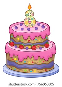 Birthday cake image for 8 years old - eps10 vector illustration.