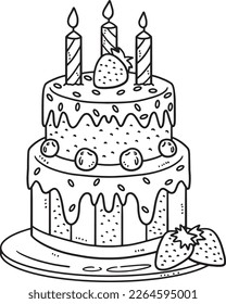 Birthday Cake Isolated Coloring Page for Kids