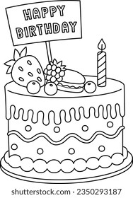 Birthday Cake Isolated Coloring Page for Kids