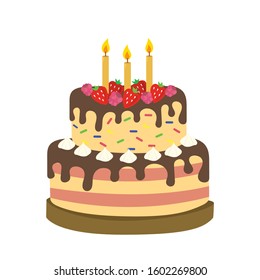 Birthday cake isolated on white background. Holiday dessert. Flat vector illustration