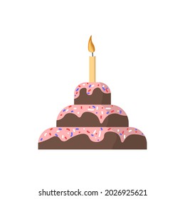 Birthday cake isolated on a white background. Vector flat illustration. Pastry. Flat cake birthday vector icons for web design. 