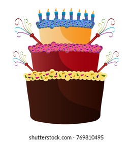 Birthday cake isolated on white background, Vector illustration