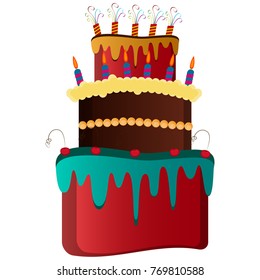 Birthday cake isolated on white background, Vector illustration