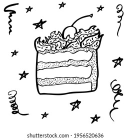 birthday cake isolated vector with cream decoration. Dessert for menu, postcard or holiday