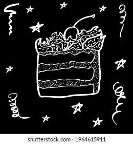 birthday cake isolated vector with cream decoration. Dessert for menu, postcard or holiday