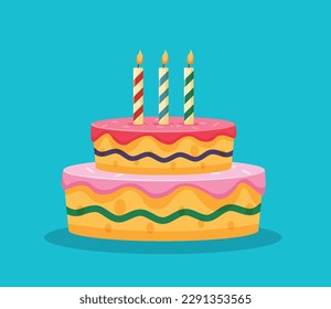 Ilustración vectorial aislada del pastel de cumpleaños