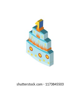 Birthday cake isometric left top view 3D icon