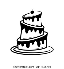 Birthday cake line art illustration icon design template vector