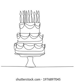 Birthday cake line art vector minimalist abstract logo. Celebration holiday