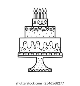 Birthday Cake Line icon . Bakery, Coffee, Cake, Restaurant, Patisserie.Kid coloring page.  Аntistress books.