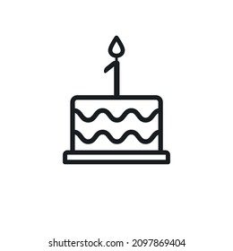 Birthday cake line icon with candle number 1. Vector.