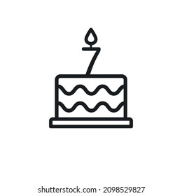 Birthday Cake Line Icon With Candle Number 7. Vector.