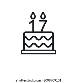 Birthday Cake Line Icon With Candle Number 17. Vector.