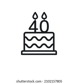 Birthday cake line icon with candle number 40. Vector.