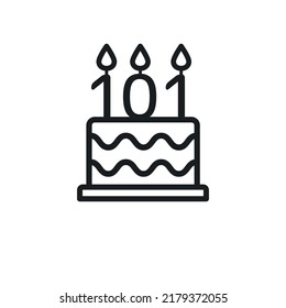 Birthday cake line icon with candle number 101 (one hundred and one). Vector.