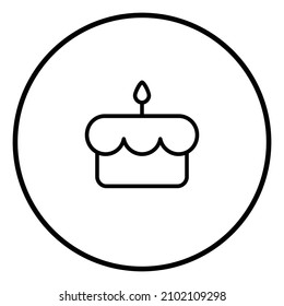 Birthday cake line icon inside circle, candles black outline, line icons set.