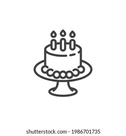 Birthday cake line icon. linear style sign for mobile concept and web design. Cake with candles outline vector icon. Symbol, logo illustration. Vector graphics