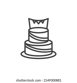 Birthday Cake Line Icon. Linear Style Sign For Mobile Concept And Web Design. Cake With Bunting Outline Vector Icon. Symbol, Logo Illustration. Vector Graphics