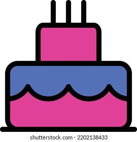 Geburtstagskuchen-Symbol. lineares Stilzeichen für mobiles Konzept und Webdesign. Geburtstagskaket Umriss Vektorsymbol. Symbol, Logo-Illustration. Zeichenvektorgrafik