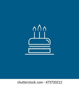 Birthday Cake Line Icon On Blue Background