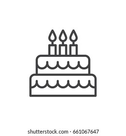 Birthday Cake Line Icon, Outline Vector Sign, Linear Style Pictogram Isolated On White. Symbol, Logo Illustration. Editable Stroke. Pixel Perfect