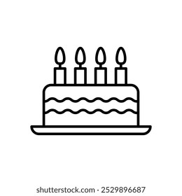 Icono de línea de pastel de cumpleaños. ilustración lineal de estilo moderno negro plano simple para Web y App.. eps