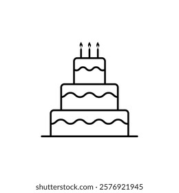 Birthday cake line icon. Simple birthday cake icon, black graphics on a white background.